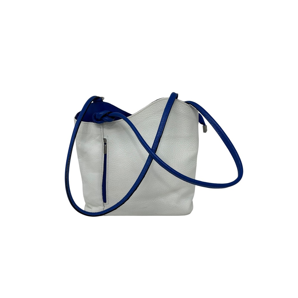 Genuine‎ Leather Made in Italy White Blue Slouchy Shoulder Bag Tote Pebbled - Picture 3 of 13